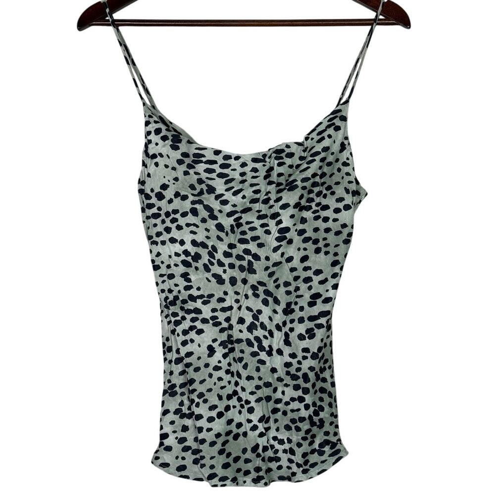 Zara Leopard Print Cami Spaghetti Strap Drape Neck Tank Top Blouse XS Green Grey
